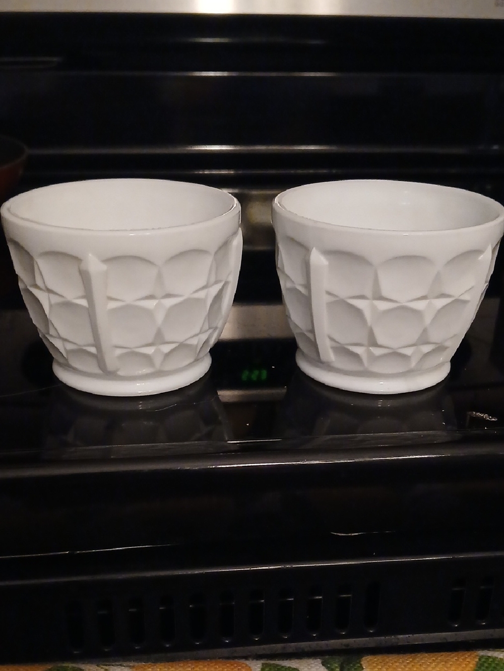 White Textured  Milk Glass- Set of 2